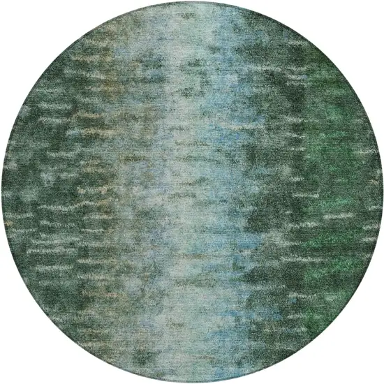 8' Emerald Teal Blue And Ivory Round Abstract Washable Indoor Outdoor Area Rug Photo 2