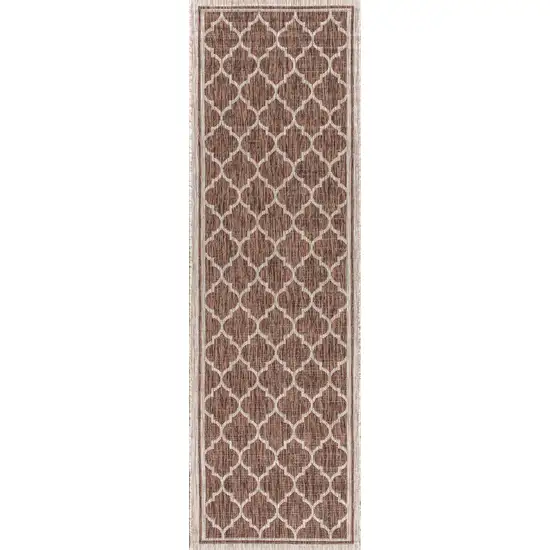 20' Espresso And Taupe Geometric Indoor Outdoor Runner Rug Photo 3