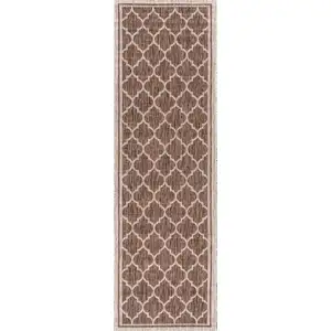 Photo of 20' Espresso And Taupe Geometric Indoor Outdoor Runner Rug