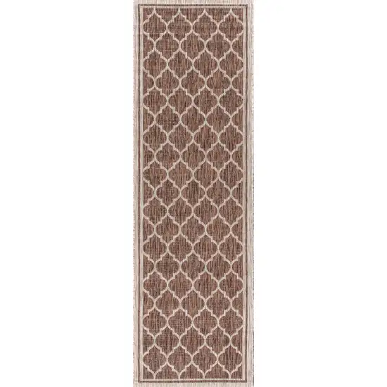 20' Espresso And Taupe Geometric Indoor Outdoor Runner Rug Photo 1