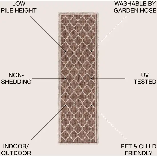 20' Espresso And Taupe Geometric Indoor Outdoor Runner Rug Photo 9