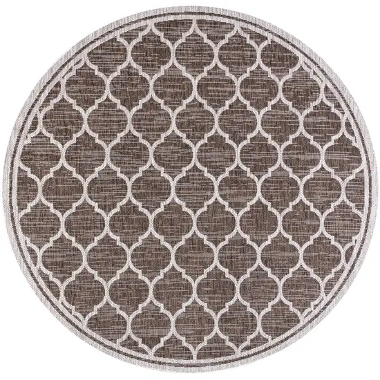 8' Espresso And Taupe Round Geometric Indoor Outdoor Area Rug Photo 3