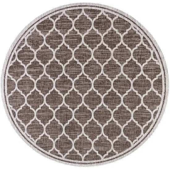 8' Espresso And Taupe Round Geometric Indoor Outdoor Area Rug Photo 1