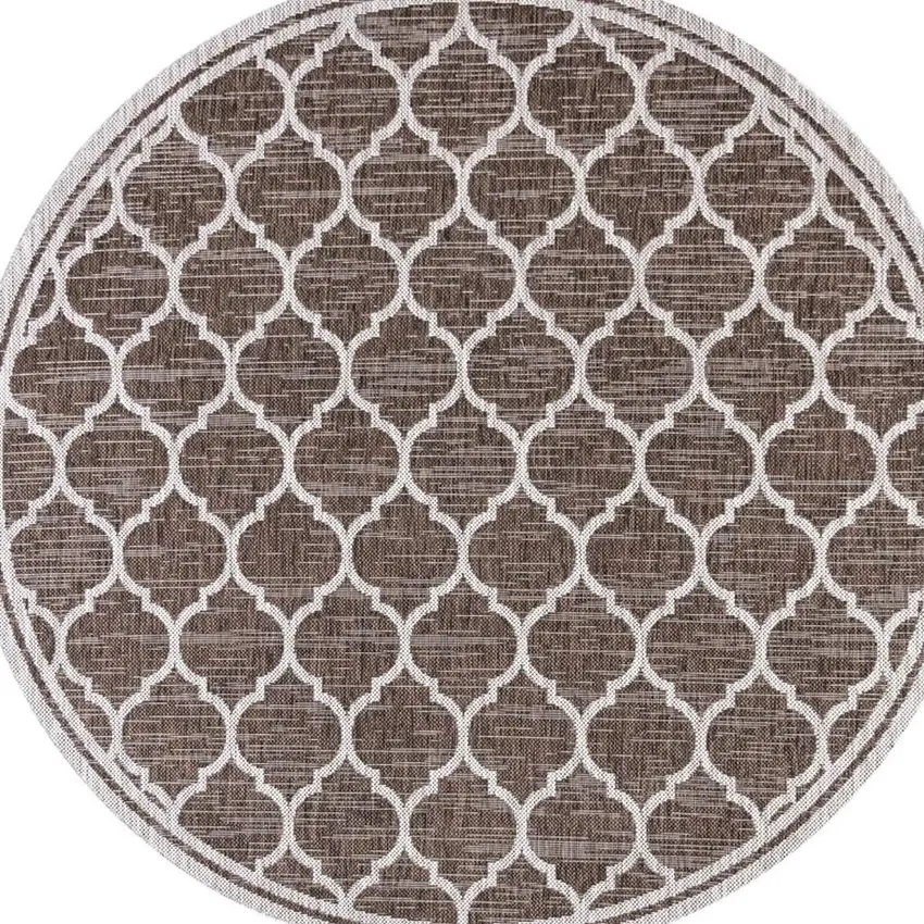 9' Espresso And Taupe Round Geometric Indoor Outdoor Area Rug Photo 3