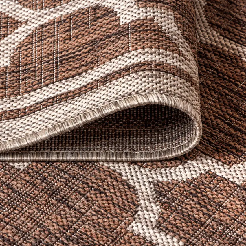 3' Espresso And Taupe Square Geometric Indoor Outdoor Area Rug Photo 6