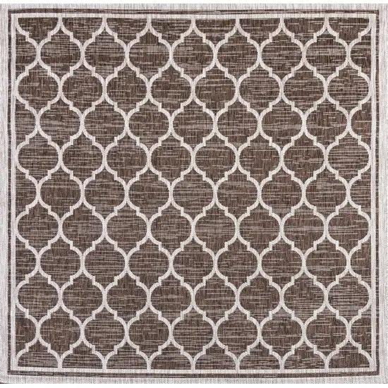 4' Espresso And Taupe Square Geometric Indoor Outdoor Area Rug Photo 1