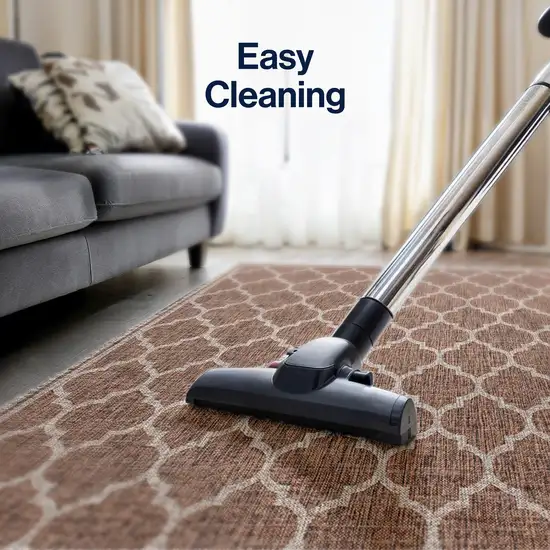 6' Espresso And Taupe Square Geometric Indoor Outdoor Area Rug Photo 5