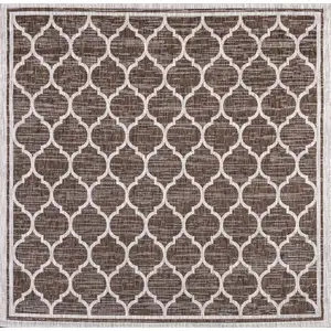 Photo of 6' Espresso And Taupe Square Geometric Indoor Outdoor Area Rug