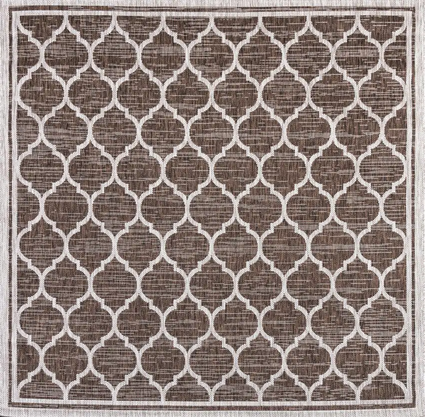 6' Espresso And Taupe Square Geometric Indoor Outdoor Area Rug Photo 1