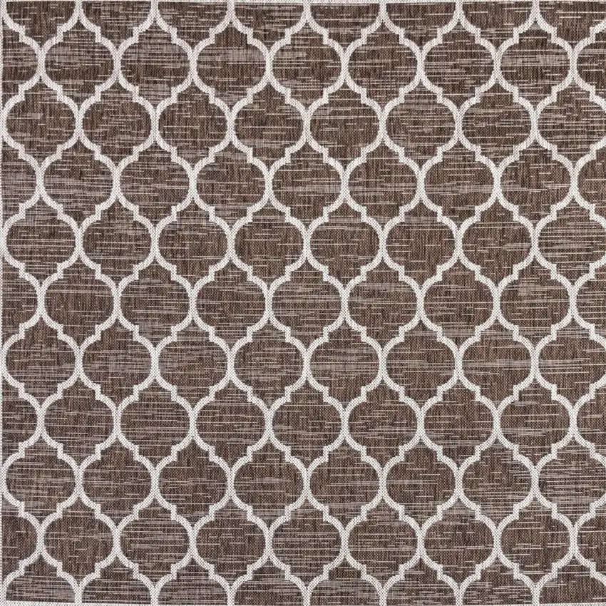 9' Espresso And Taupe Square Geometric Indoor Outdoor Area Rug Photo 3