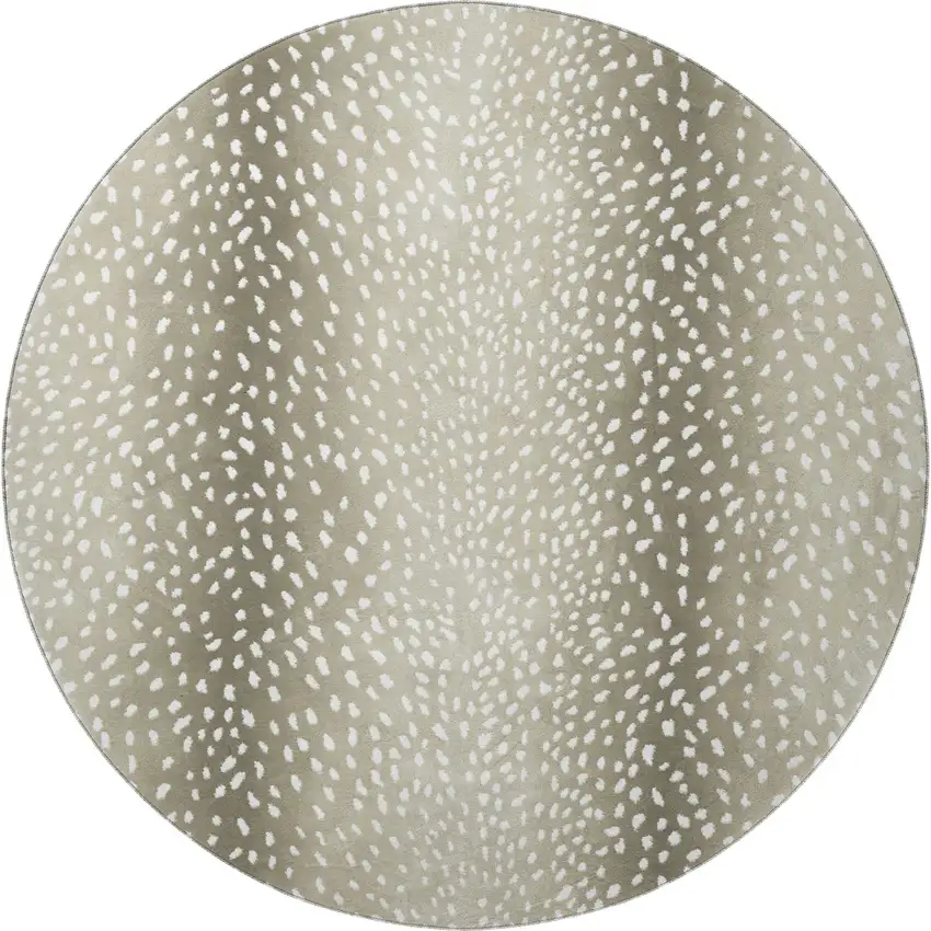 8' Fawn And White Round Animal Print Washable Indoor Outdoor Area Rug Photo 4