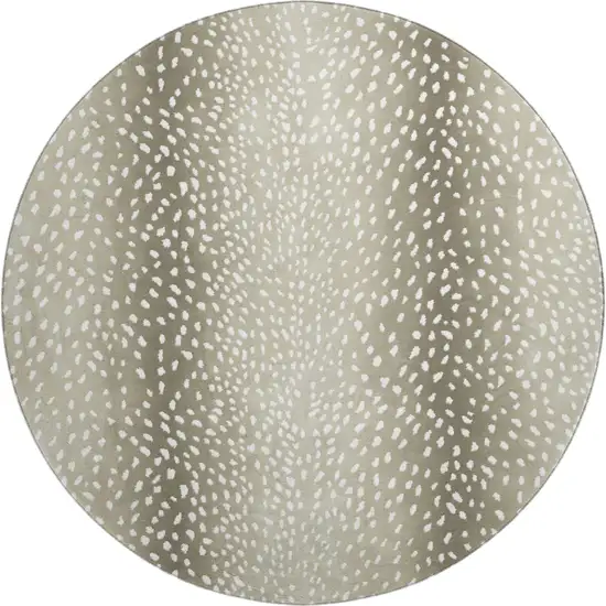 8' Fawn And White Round Animal Print Washable Indoor Outdoor Area Rug Photo 2