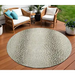 Photo of 8' Fawn And White Round Animal Print Washable Indoor Outdoor Area Rug