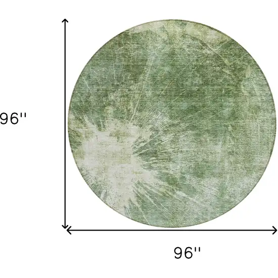 8' Fern Green And Artichoke Green Round Abstract Washable Indoor Outdoor Area Rug Photo 8