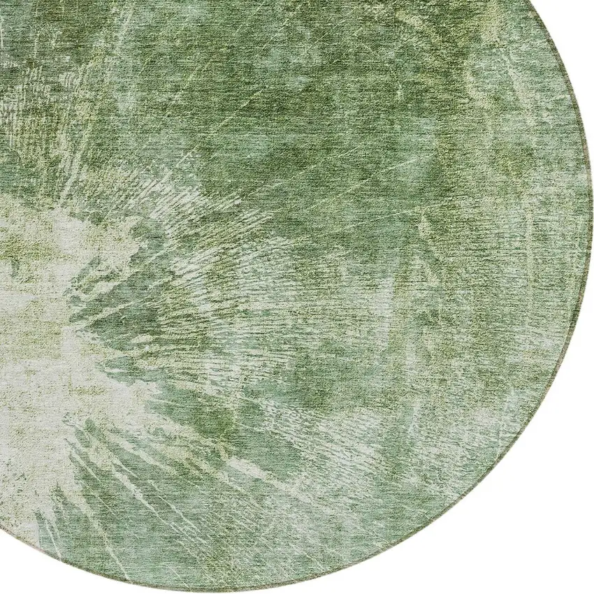 8' Fern Green And Artichoke Green Round Abstract Washable Indoor Outdoor Area Rug Photo 4