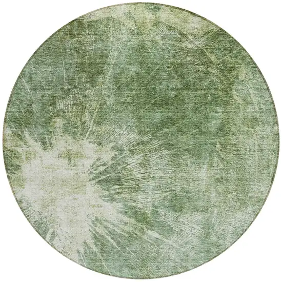 8' Fern Green And Artichoke Green Round Abstract Washable Indoor Outdoor Area Rug Photo 5