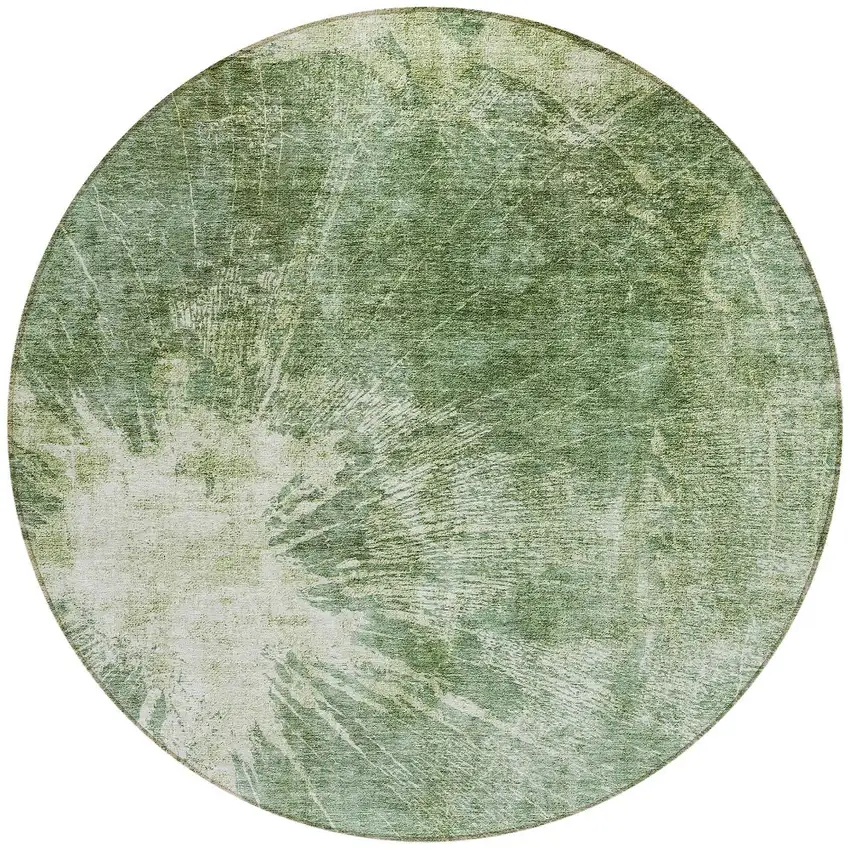 8' Fern Green And Artichoke Green Round Abstract Washable Indoor Outdoor Area Rug Photo 5