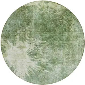 Photo of 8' Fern Green And Artichoke Green Round Abstract Washable Indoor Outdoor Area Rug