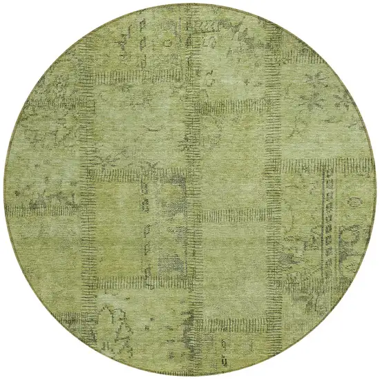 8' Fern Green And Artichoke Green Round Patchwork Washable Indoor Outdoor Area Rug Photo 5