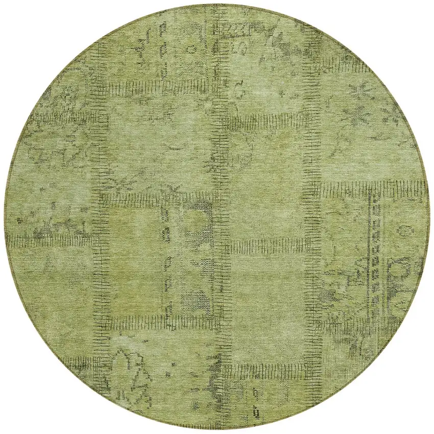 8' Fern Green And Artichoke Green Round Patchwork Washable Indoor Outdoor Area Rug Photo 5