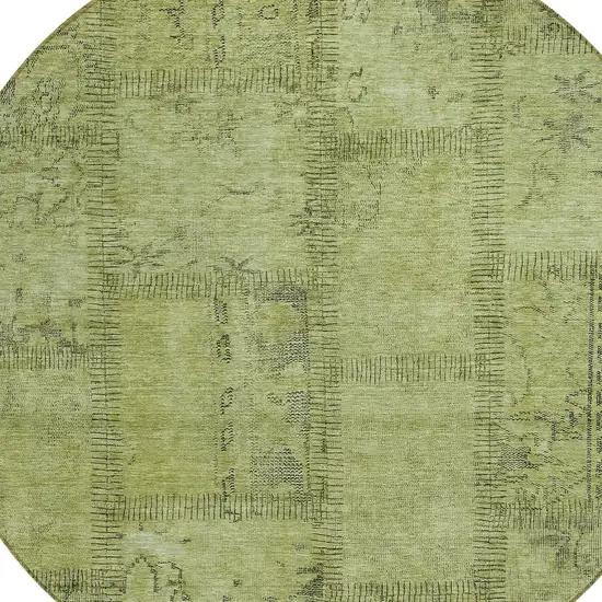 8' Fern Green And Artichoke Green Round Patchwork Washable Indoor Outdoor Area Rug Photo 4