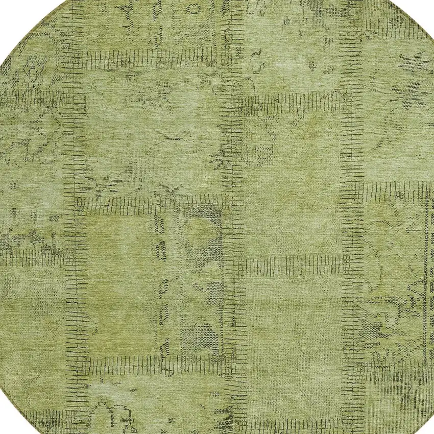 8' Fern Green And Artichoke Green Round Patchwork Washable Indoor Outdoor Area Rug Photo 4