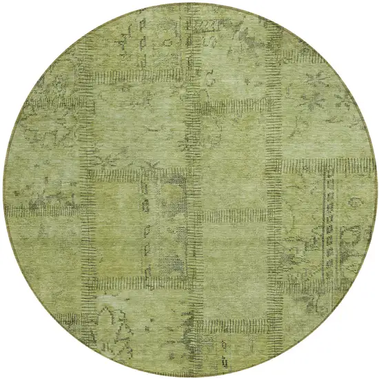8' Fern Green And Artichoke Green Round Patchwork Washable Indoor Outdoor Area Rug Photo 2