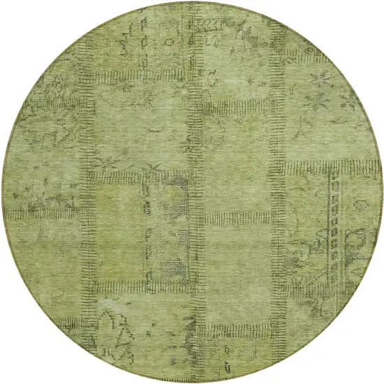 8' Fern Green And Artichoke Green Round Patchwork Washable Indoor Outdoor Area Rug Photo 2
