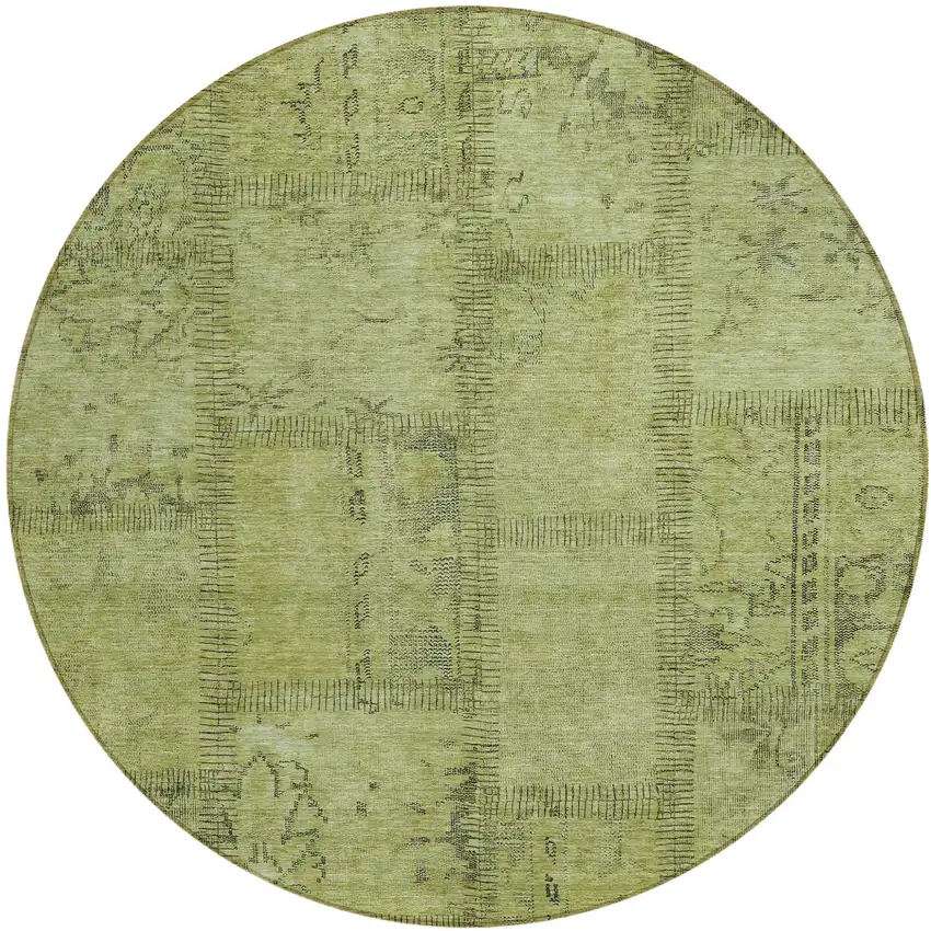 8' Fern Green And Artichoke Green Round Patchwork Washable Indoor Outdoor Area Rug Photo 2