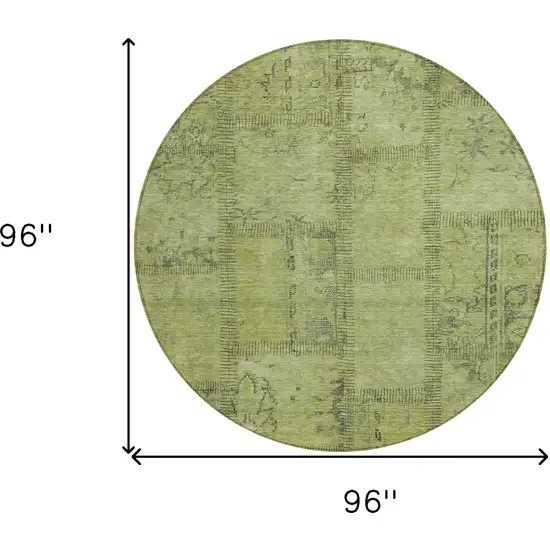 8' Fern Green And Artichoke Green Round Patchwork Washable Indoor Outdoor Area Rug Photo 3