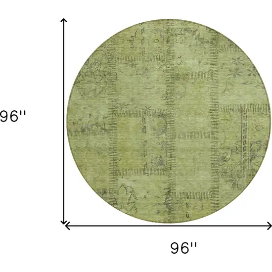 8' Fern Green And Artichoke Green Round Patchwork Washable Indoor Outdoor Area Rug Photo 3