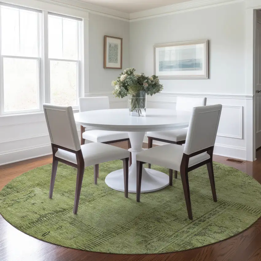 8' Fern Green And Artichoke Green Round Patchwork Washable Indoor Outdoor Area Rug Photo 7
