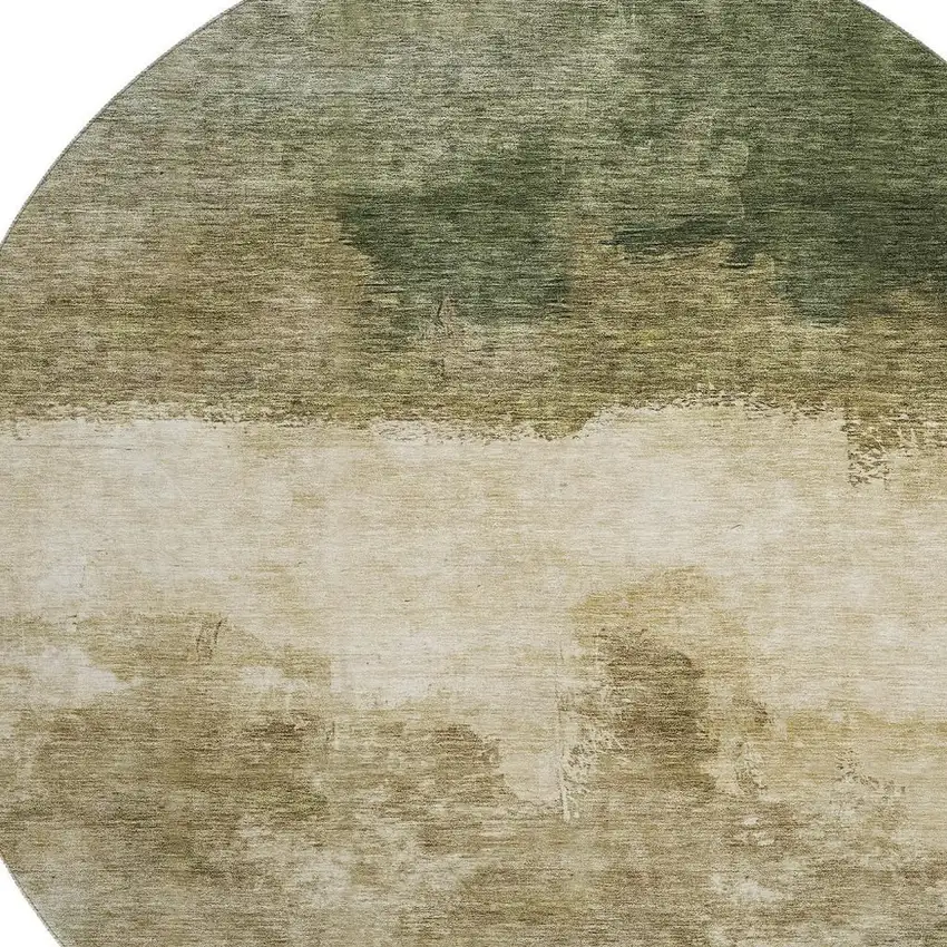8' Fern Green And Beige Abstract Washable Round Rug With UV Protection Photo 2