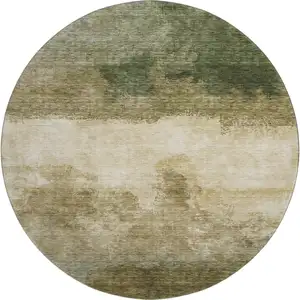 Photo of 8' Fern Green And Beige Abstract Washable Round Rug With UV Protection