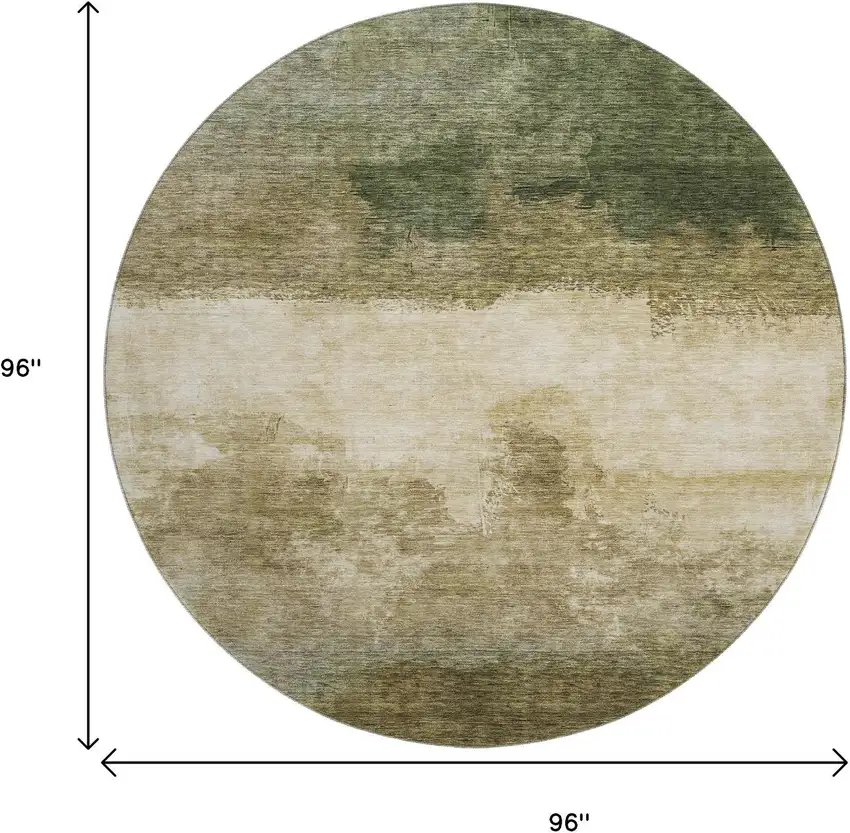 8' Fern Green And Beige Abstract Washable Round Rug With UV Protection Photo 9
