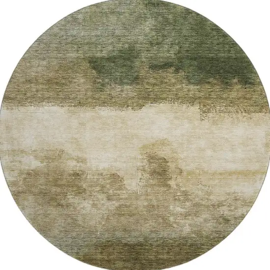 8' Fern Green And Beige Abstract Washable Round Rug With UV Protection Photo 3