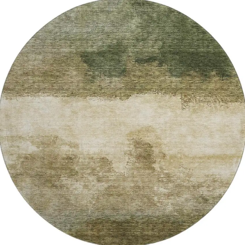 8' Fern Green And Beige Abstract Washable Round Rug With UV Protection Photo 3