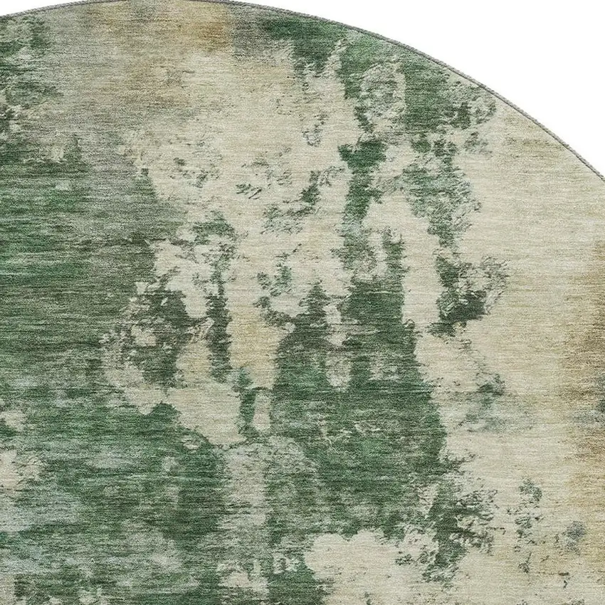 8' Fern Green And Beige Abstract Washable Round Rug With UV Protection Photo 3