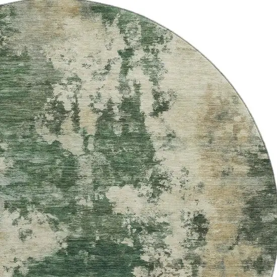 8' Fern Green And Beige Abstract Washable Round Rug With UV Protection Photo 4