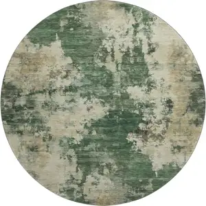 Photo of 8' Fern Green And Beige Abstract Washable Round Rug With UV Protection