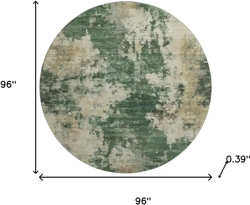 8' Fern Green And Beige Abstract Washable Round Rug With UV Protection Photo 8
