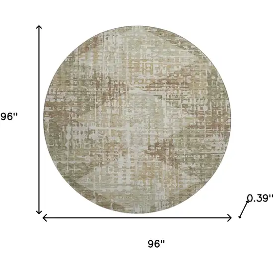 8' Fern Green And Beige Geometric Washable Round Rug With UV Protection Photo 8