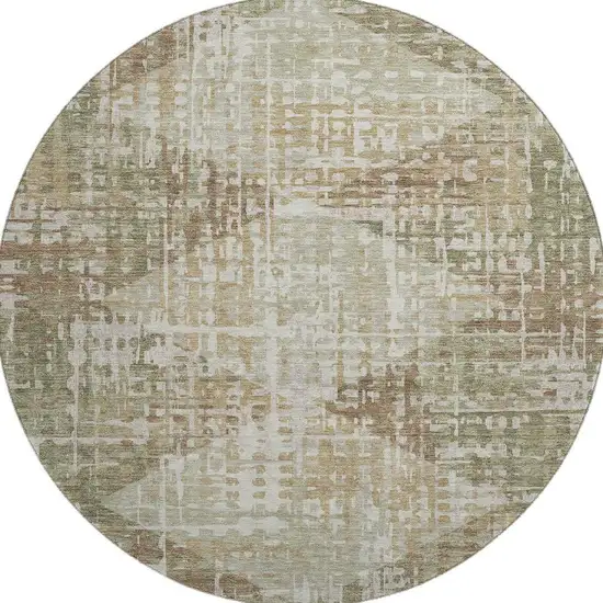 8' Fern Green And Beige Geometric Washable Round Rug With UV Protection Photo 4