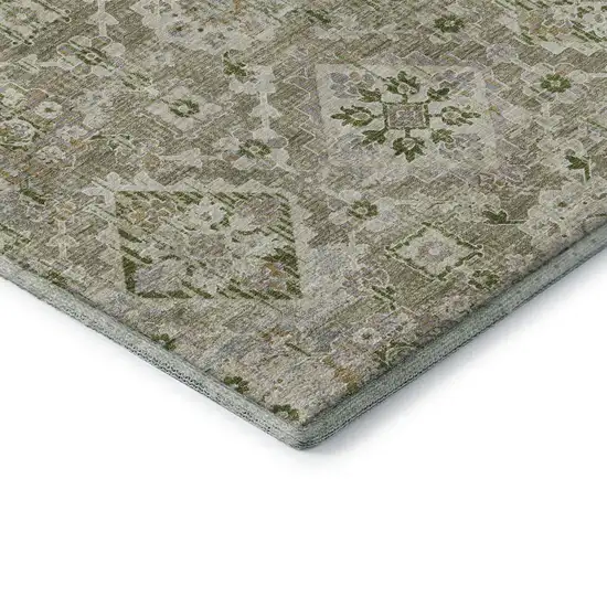 8' Fern Green And Beige Oriental Washable Round Rug With UV Protection Photo 7