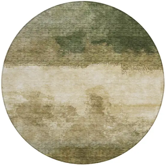 8' Fern Green And Beige Round Abstract Washable Indoor Outdoor Area Rug Photo 2