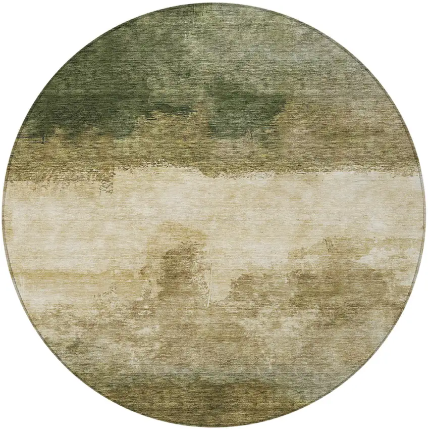 8' Fern Green And Beige Round Abstract Washable Indoor Outdoor Area Rug Photo 5