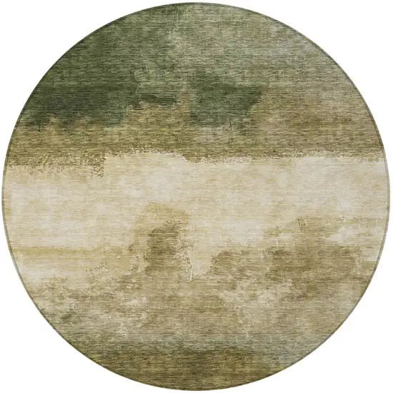 8' Fern Green And Beige Round Abstract Washable Indoor Outdoor Area Rug Photo 5