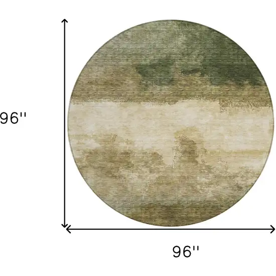 8' Fern Green And Beige Round Abstract Washable Indoor Outdoor Area Rug Photo 8