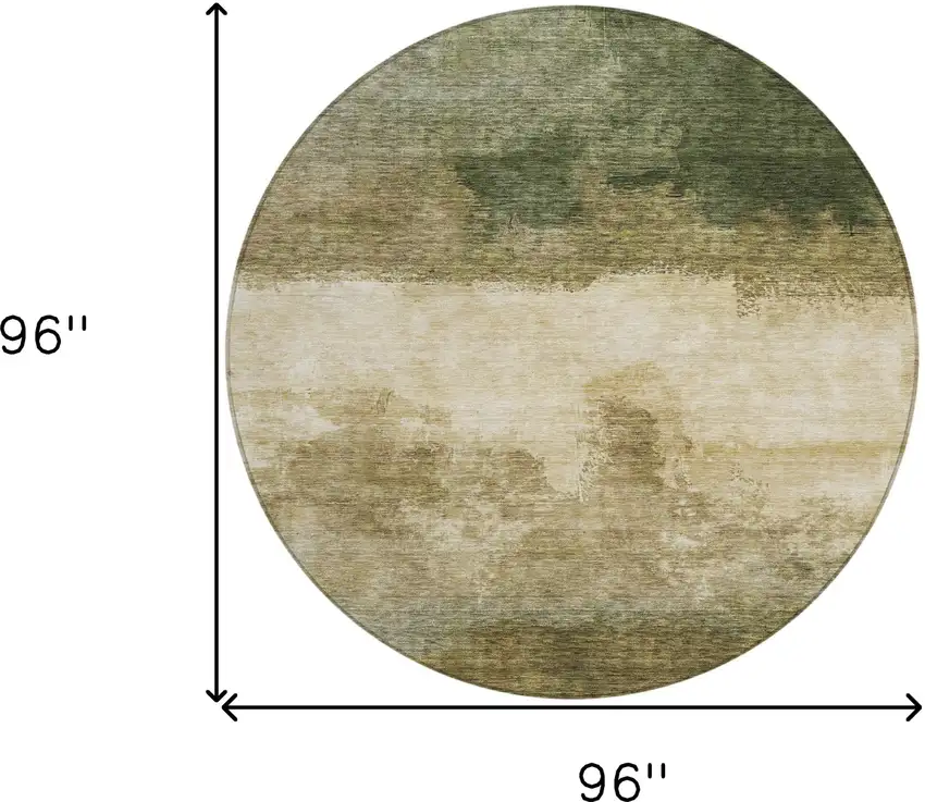 8' Fern Green And Beige Round Abstract Washable Indoor Outdoor Area Rug Photo 8