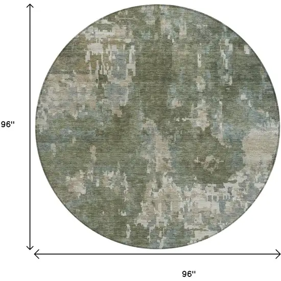 8' Fern Green And Beige Round Abstract Washable Indoor Outdoor Area Rug Photo 3